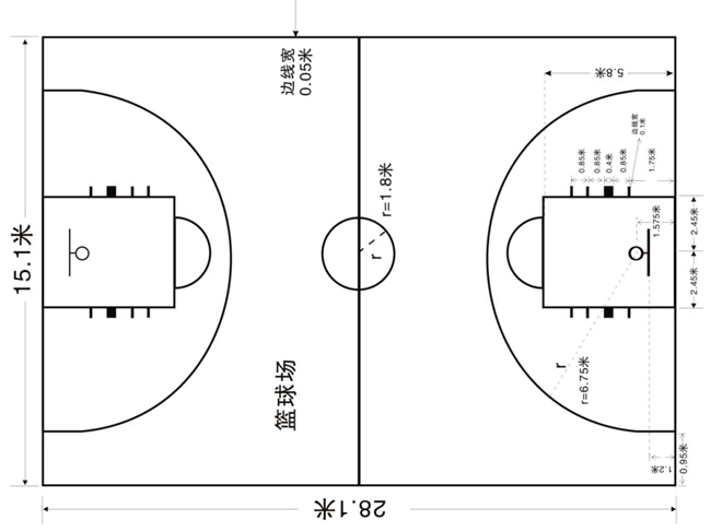 塑胶篮球场28x15尺寸图片