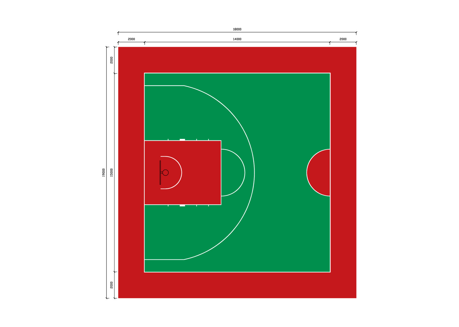 塑胶半场篮球场尺寸配色方案
