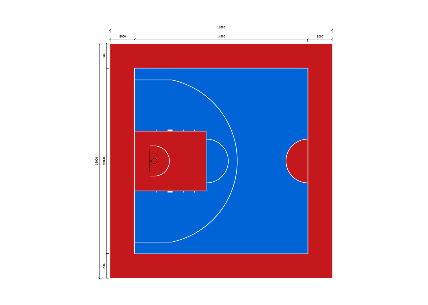 标准半场篮球场尺寸配色方案